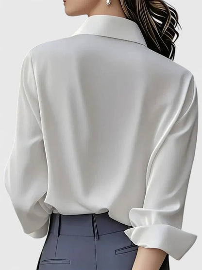 Pippa | Satin Long Sleeve Button Down Shirt with Concealed Placket