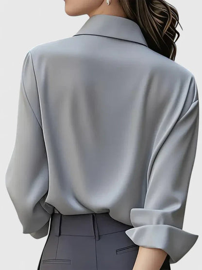 Pippa | Satin Long Sleeve Button Down Shirt with Concealed Placket