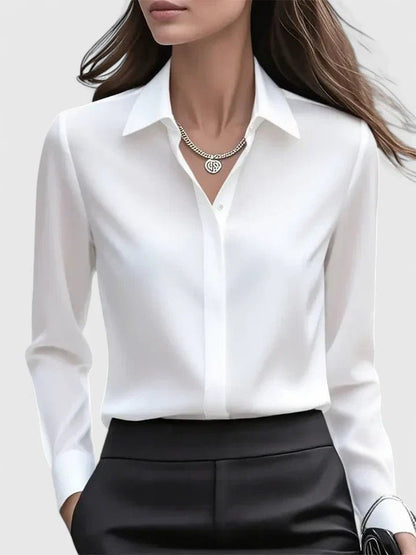 Pippa | Satin Long Sleeve Button Down Shirt with Concealed Placket