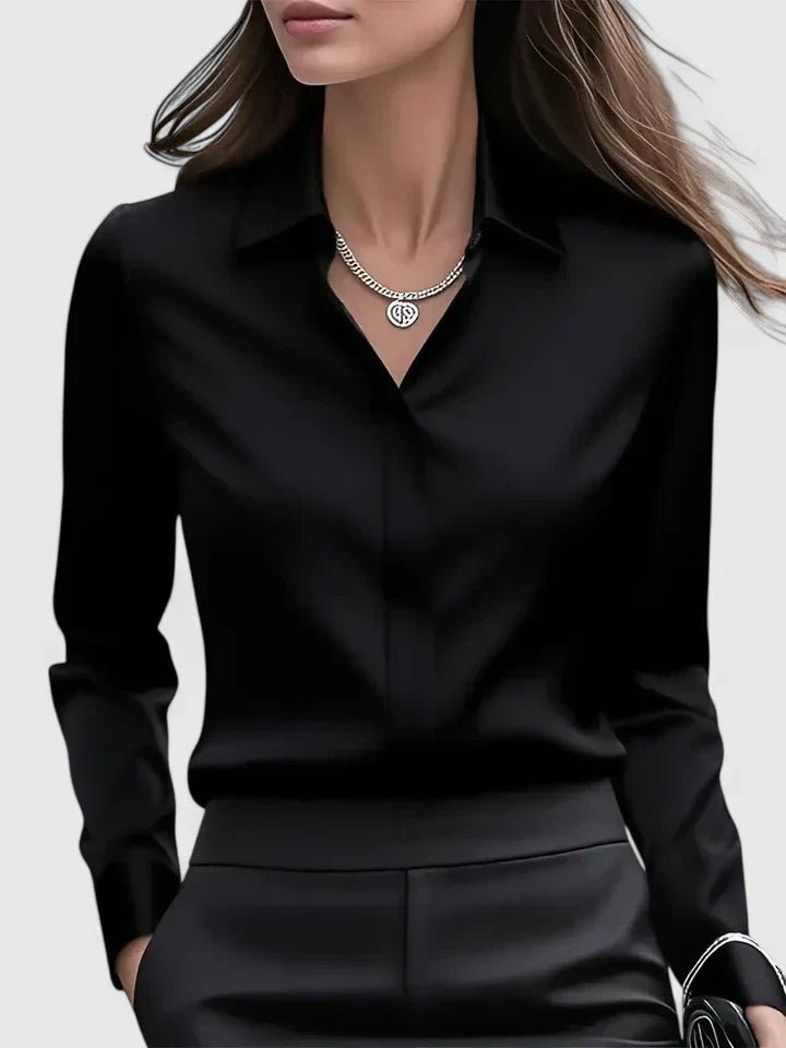 Pippa | Satin Long Sleeve Button Down Shirt with Concealed Placket