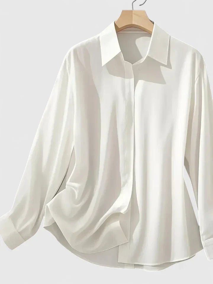 Pippa | Satin Long Sleeve Button Down Shirt with Concealed Placket