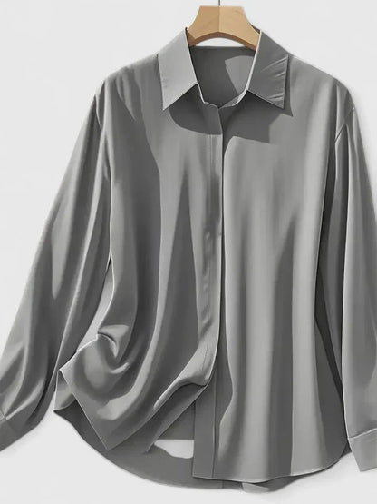 Pippa | Satin Long Sleeve Button Down Shirt with Concealed Placket