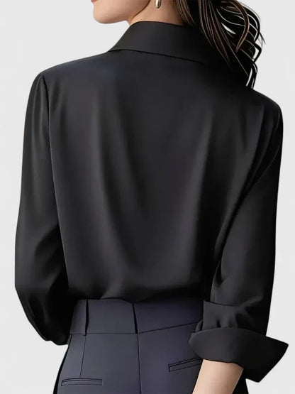 Pippa | Satin Long Sleeve Button Down Shirt with Concealed Placket