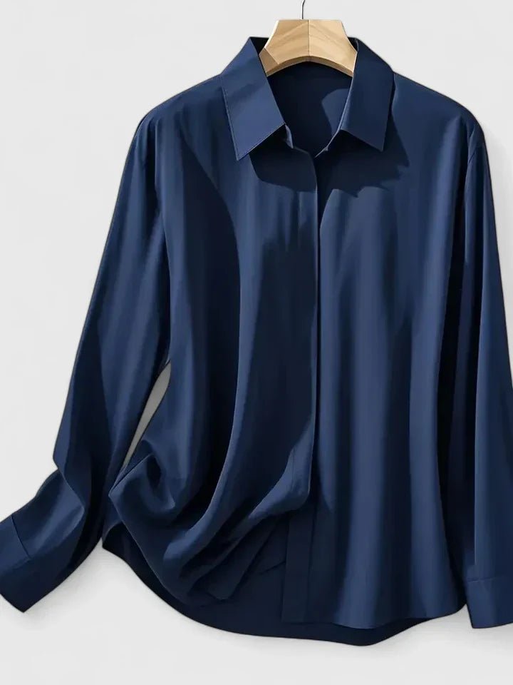Pippa | Satin Long Sleeve Button Down Shirt with Concealed Placket