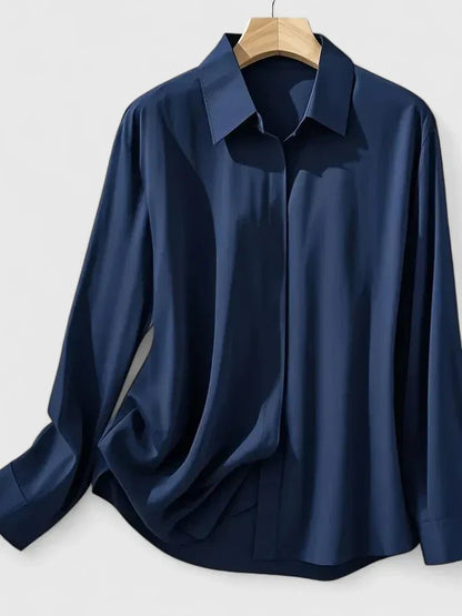 Pippa | Satin Long Sleeve Button Down Shirt with Concealed Placket
