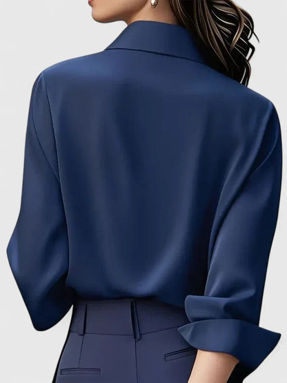 Pippa | Satin Long Sleeve Button Down Shirt with Concealed Placket