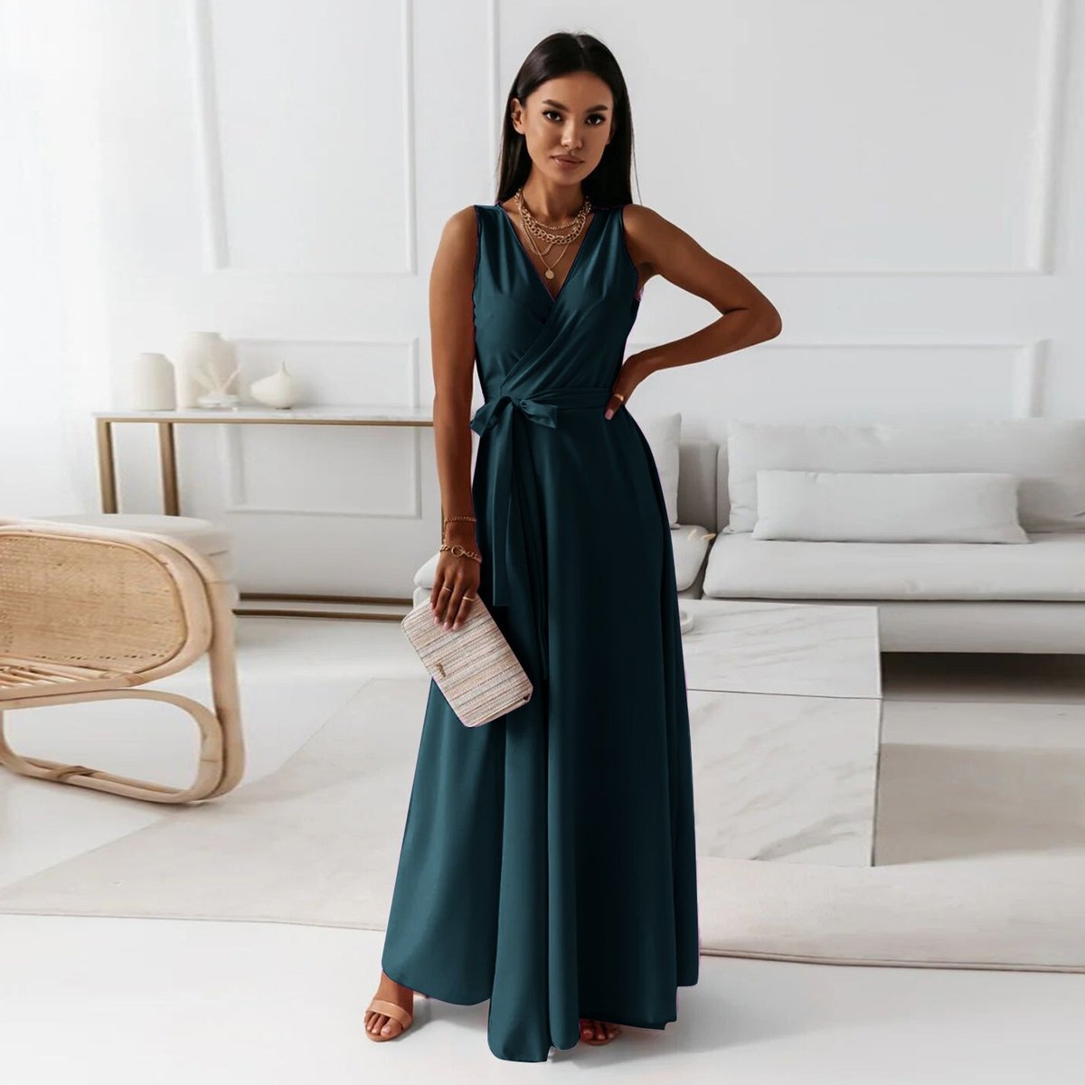 Odette | Sleeveless Wrap Flowing Maxi Wedding Guest Dress