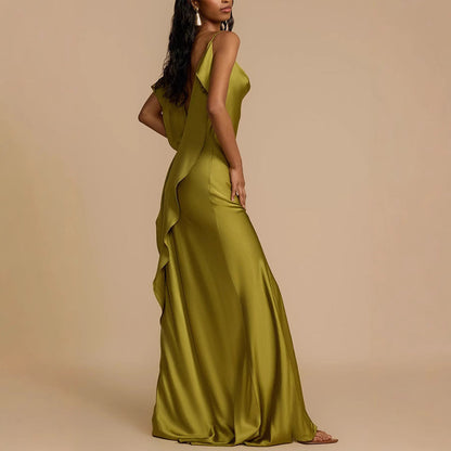 Rosalind | Olive Green Cowl Neck Slip Maxi Dress