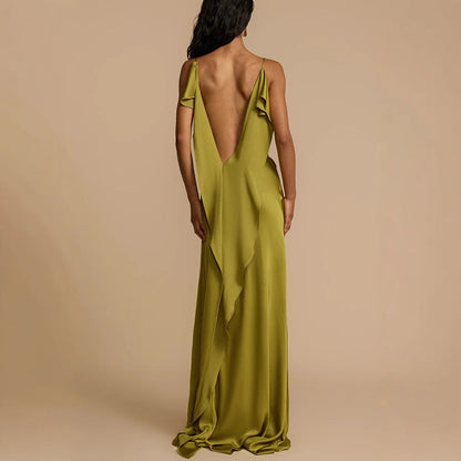 Rosalind | Olive Green Cowl Neck Slip Maxi Dress