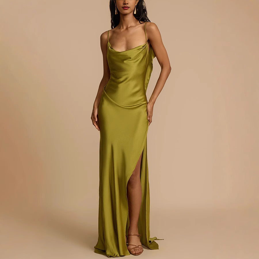 Rosalind | Olive Green Cowl Neck Slip Maxi Dress