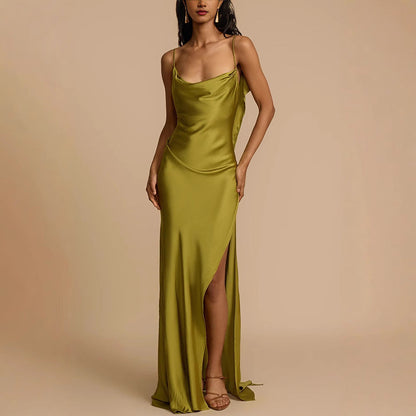 Rosalind | Olive Green Cowl Neck Slip Maxi Dress