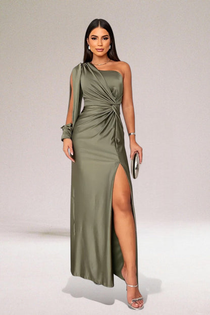 Freya | One Shoulder Maxi Evening Gown with Side Slit