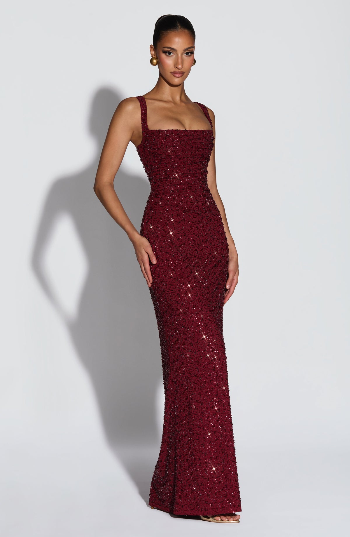 Millie | Burgundy Square Neck Maxi Formal Prom Dress