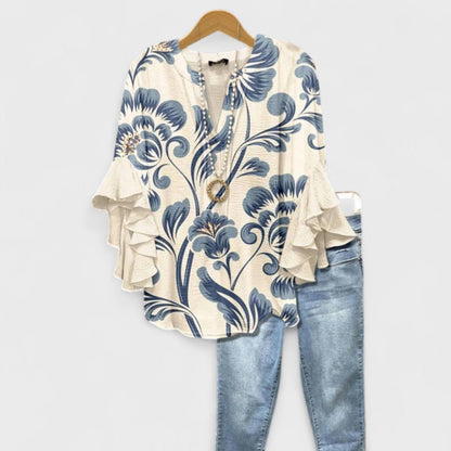 Daphne | Floral Ruffle Sleeve Lightweight Blouse