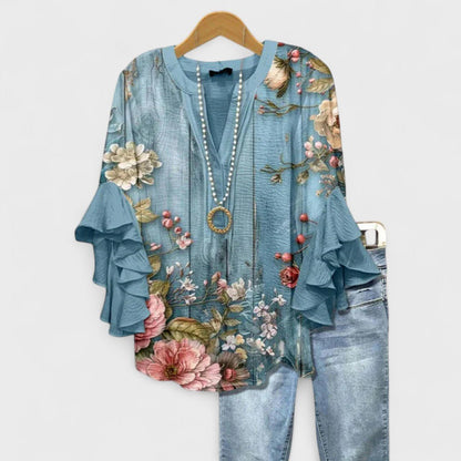 Daphne | Floral Ruffle Sleeve Lightweight Blouse