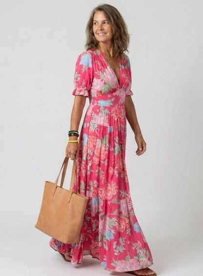 Genevieve | Floral Flutter Sleeve V-Neck Maxi Spring Dress