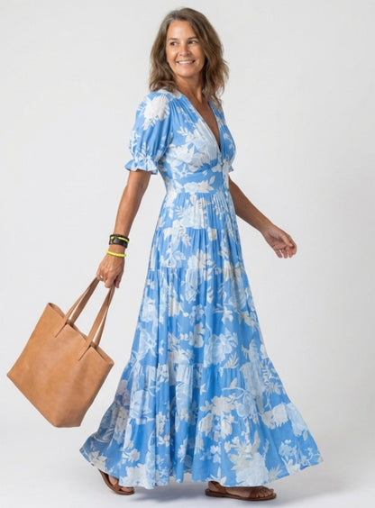 Genevieve | Floral Flutter Sleeve V-Neck Maxi Spring Dress