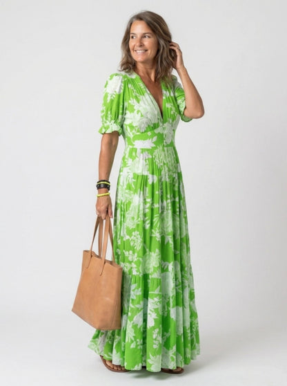 Genevieve | Floral Flutter Sleeve V-Neck Maxi Spring Dress