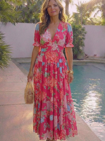 Genevieve | Floral Flutter Sleeve V-Neck Maxi Spring Dress