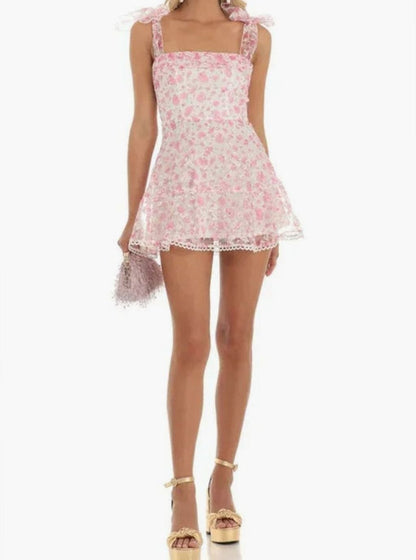 Freya | Floral Lace A-Line Mini Wedding Guest Dress