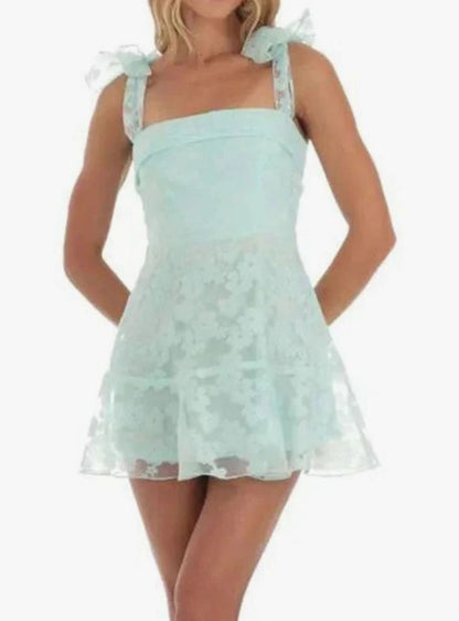 Freya | Floral Lace A-Line Mini Wedding Guest Dress