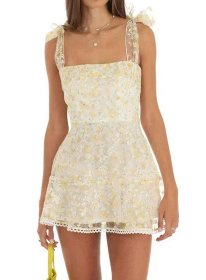 Freya | Floral Lace A-Line Mini Wedding Guest Dress