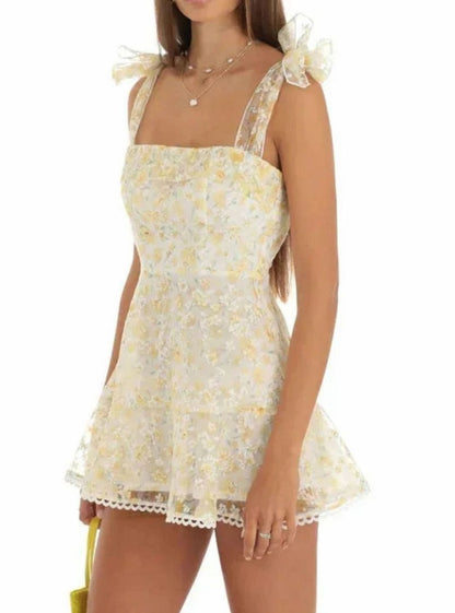 Freya | Floral Lace A-Line Mini Wedding Guest Dress