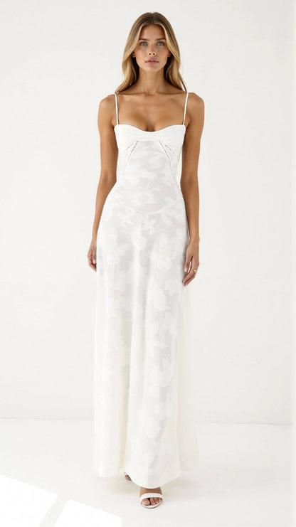 Juniper | Floral Lace Bustier Maxi Evening Gown
