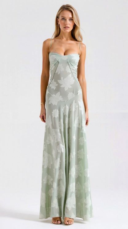 Juniper | Floral Lace Bustier Maxi Evening Gown