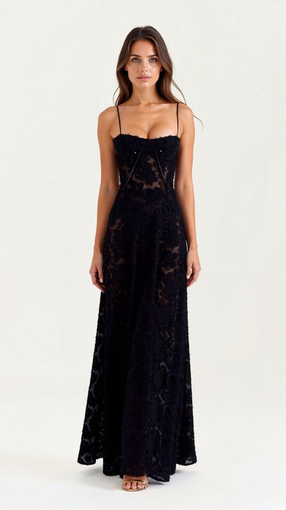 Juniper | Floral Lace Bustier Maxi Evening Gown