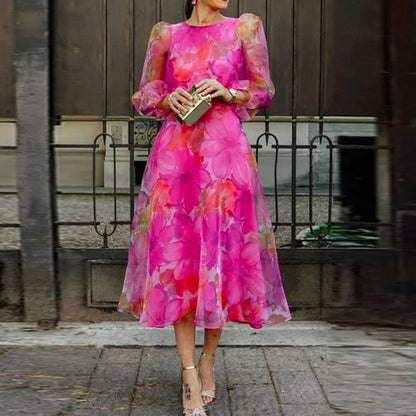 Matilda | Long Sleeve Floral Midi Wedding Guest Dress