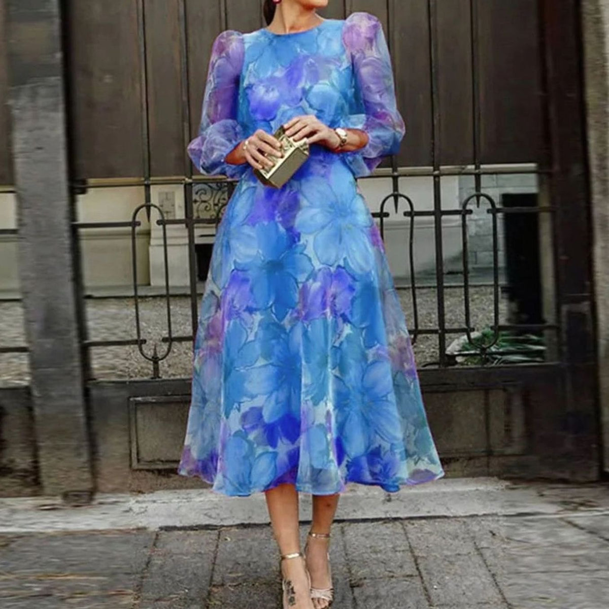 Matilda | Long Sleeve Floral Midi Wedding Guest Dress