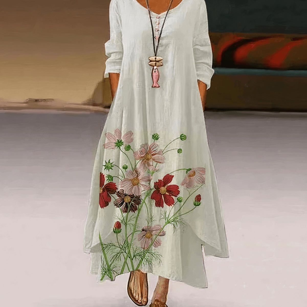 Florence | Long Sleeve Floral Maxi Dress Relaxed Fit