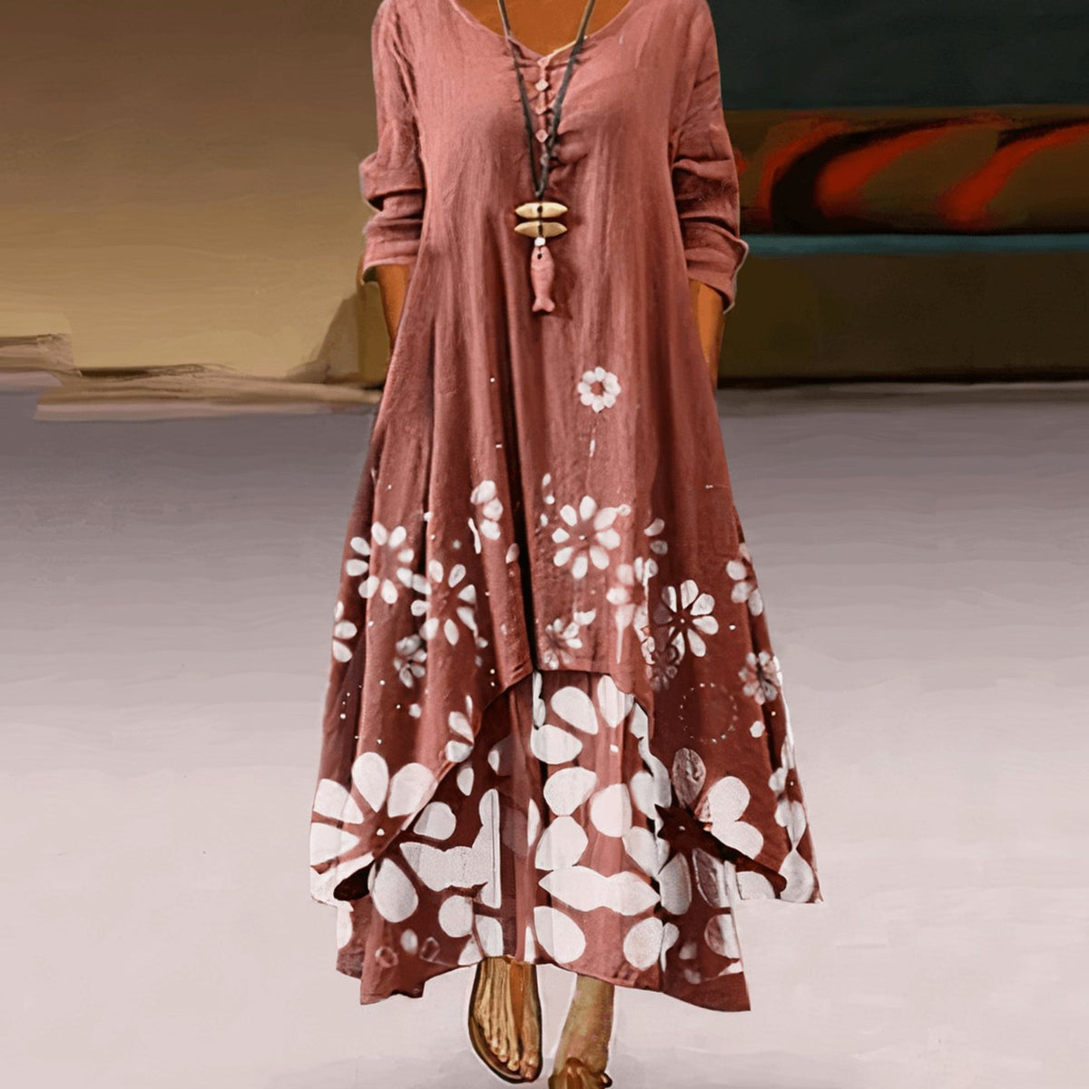 Florence | Long Sleeve Floral Maxi Dress Relaxed Fit