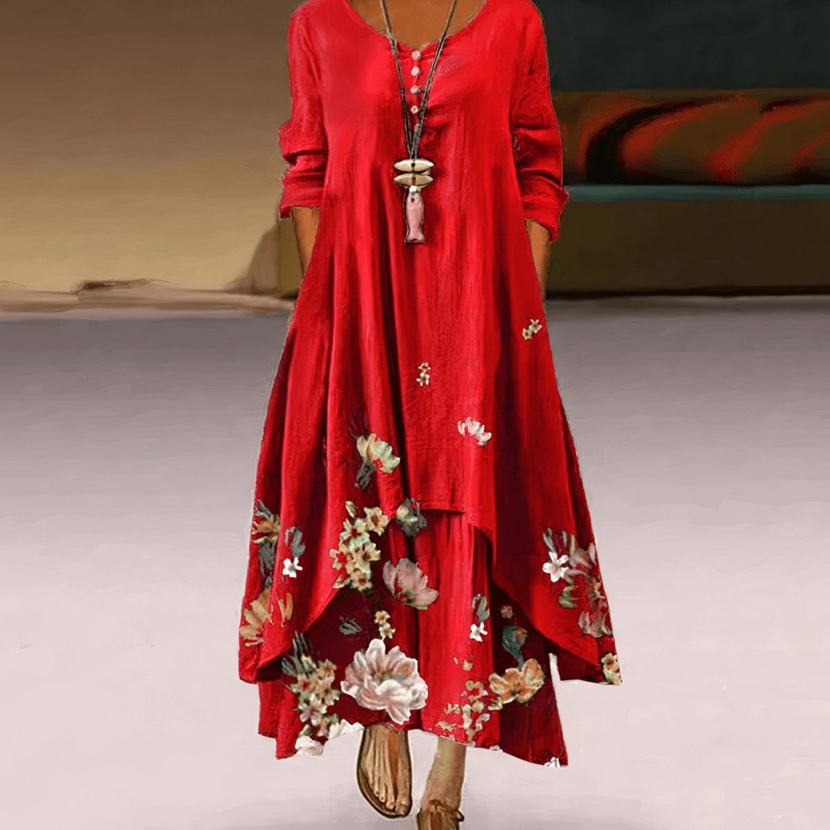 Florence | Long Sleeve Floral Maxi Dress Relaxed Fit