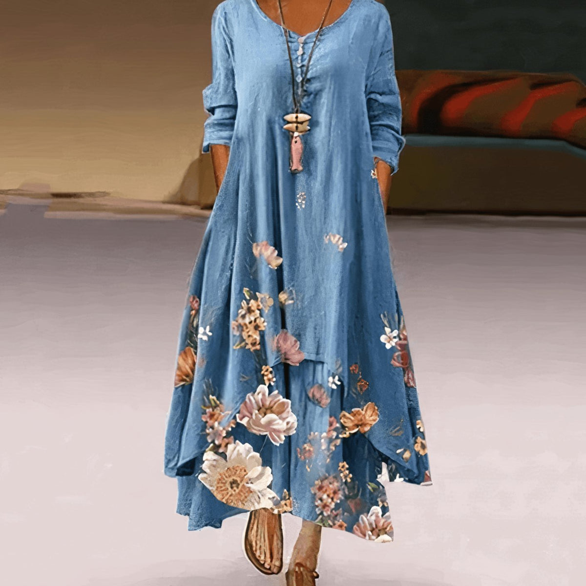 Florence | Long Sleeve Floral Maxi Dress Relaxed Fit
