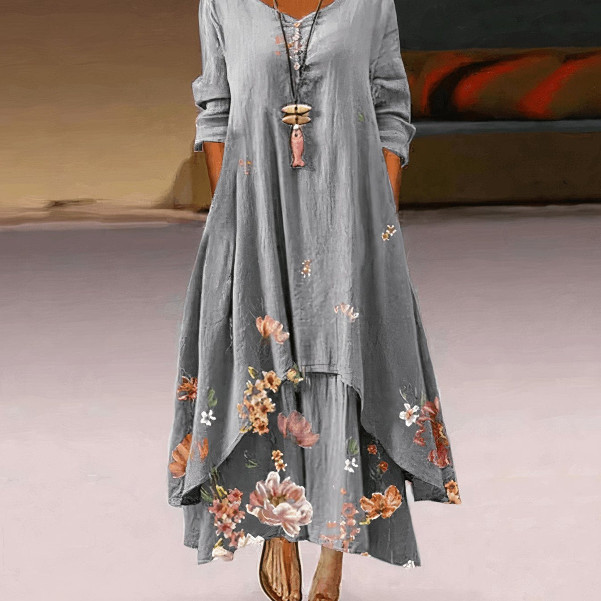 Florence | Long Sleeve Floral Maxi Dress Relaxed Fit