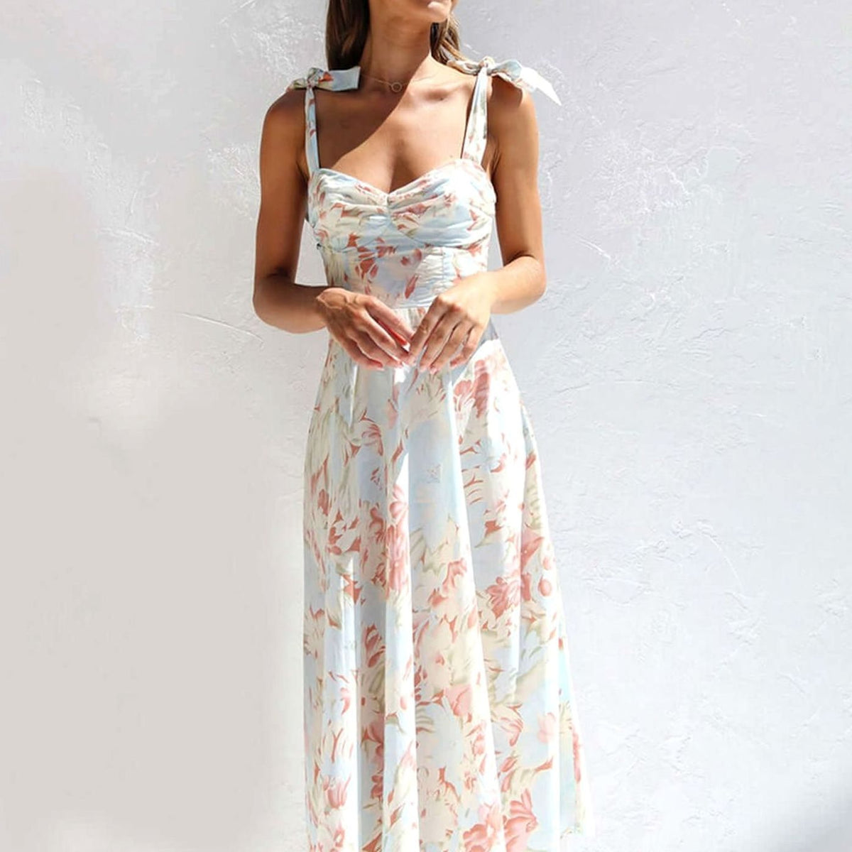Poppy | Floral Tie Shoulder A-Line Midi Dress