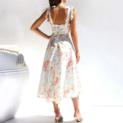 Poppy | Floral Tie Shoulder A-Line Midi Dress