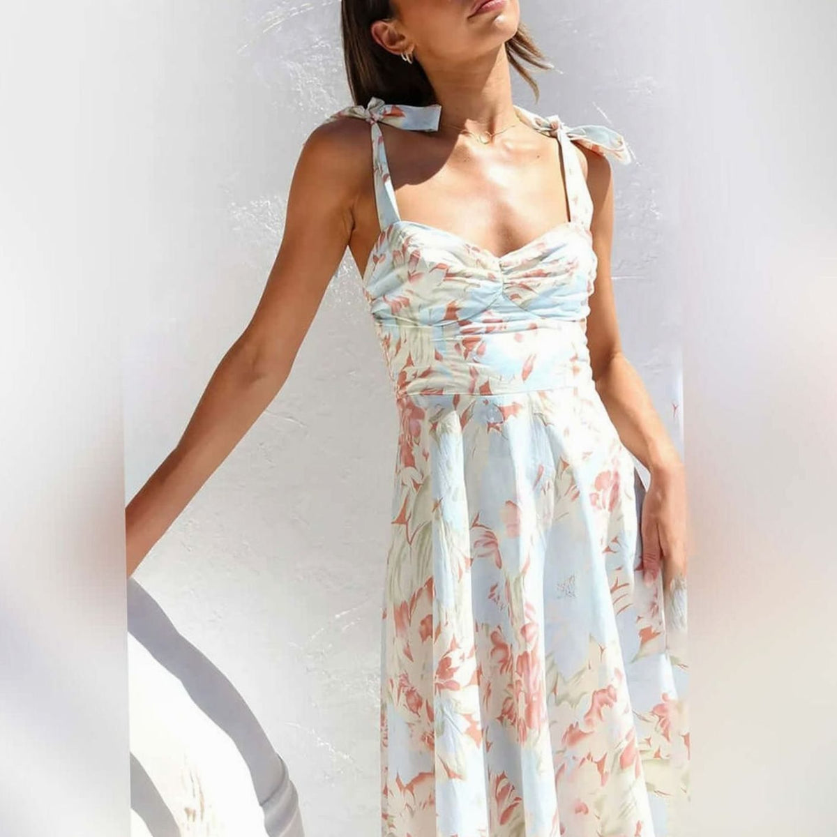 Poppy | Floral Tie Shoulder A-Line Midi Dress