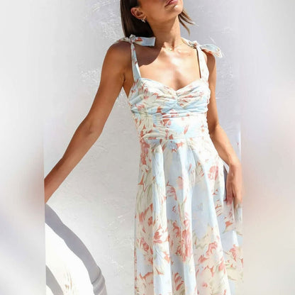 Poppy | Floral Tie Shoulder A-Line Midi Dress