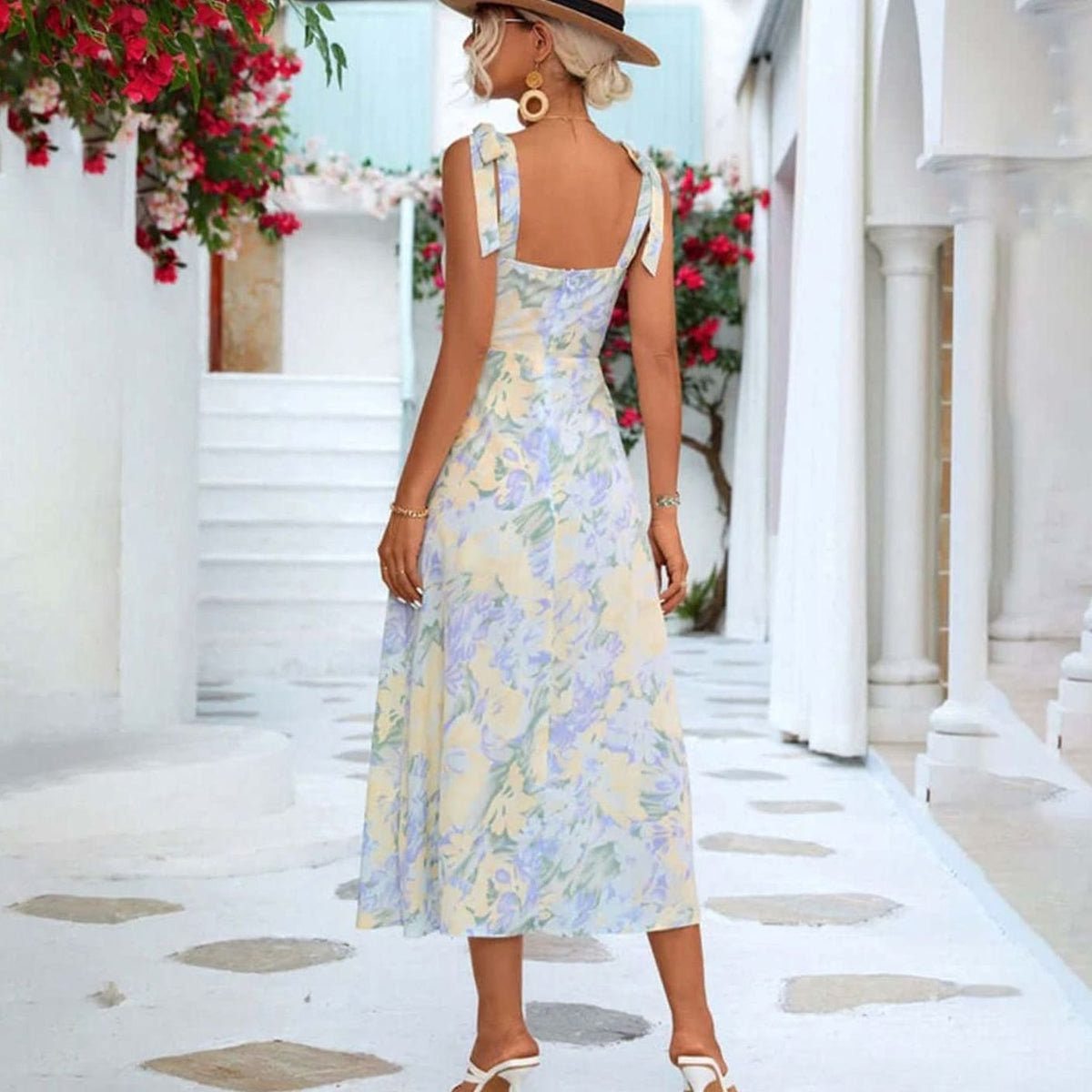 Poppy | Floral Tie Shoulder A-Line Midi Dress
