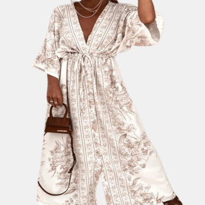 Beatrice | Floral Deep V-Neck Drawstring Waist Formal Maxi Dress