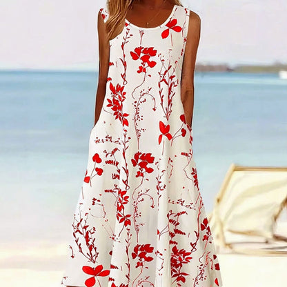Willow | Sleeveless Floral A-Line Midi Sundress with Pockets