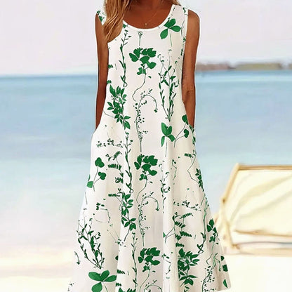 Willow | Sleeveless Floral A-Line Midi Sundress with Pockets