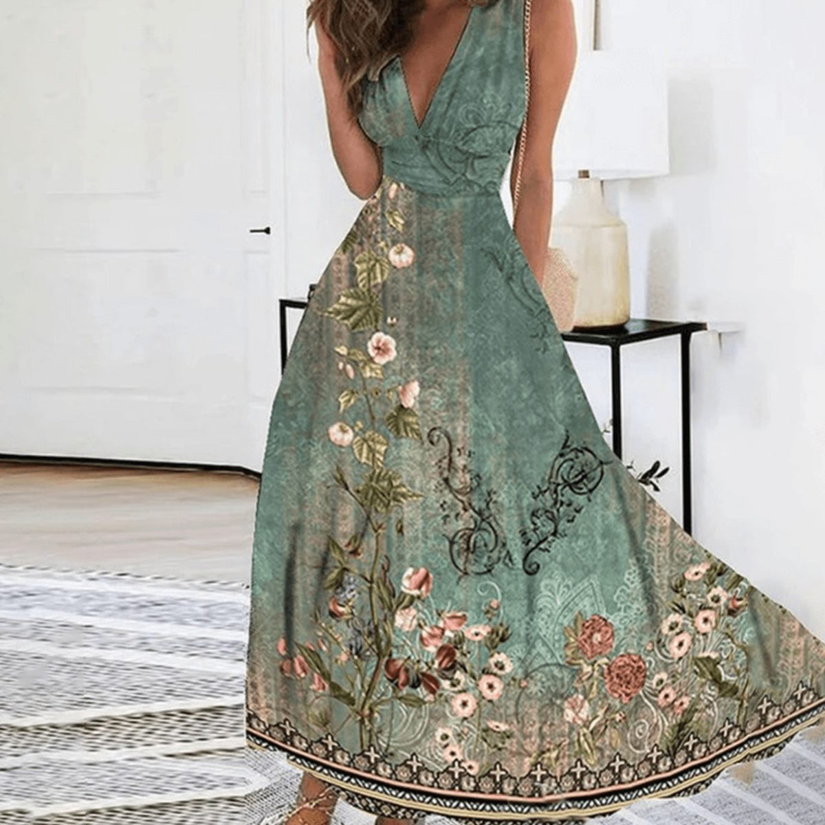 Millie | Sleeveless Floral V-Neck Maxi Wedding Guest Dress