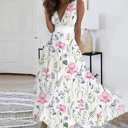 Millie | Sleeveless Floral V-Neck Maxi Wedding Guest Dress