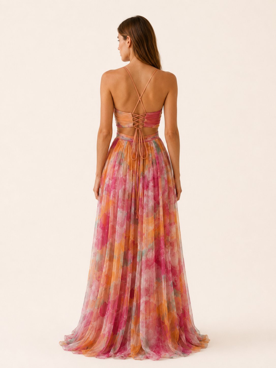 Bridget | Floral V-Neck Slim Strap Maxi Wedding Guest Dress