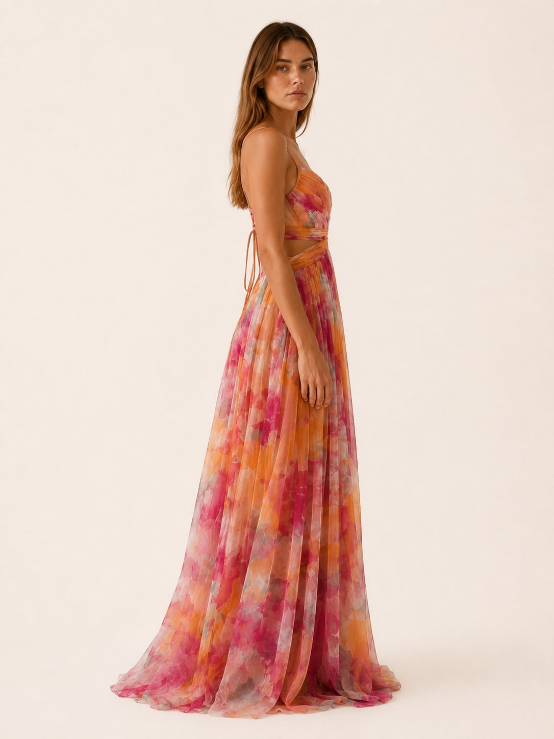 Bridget | Floral V-Neck Slim Strap Maxi Wedding Guest Dress