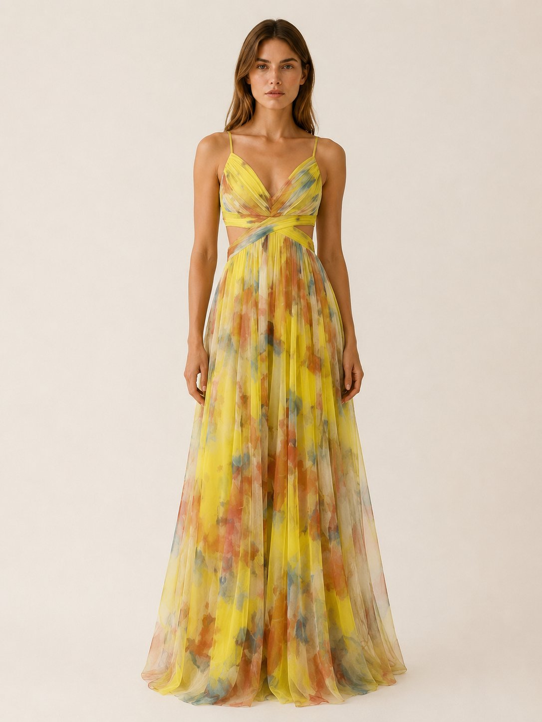 Bridget | Floral V-Neck Slim Strap Maxi Wedding Guest Dress